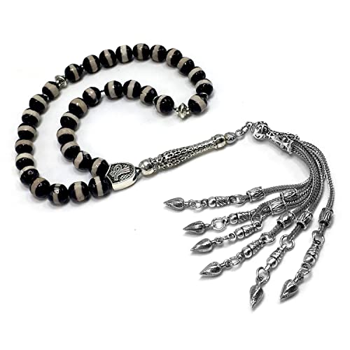 -Prestige Series -2- (33 Beads) Worry Beads-Prayer Beads-Tesbih-Tasbih-Tasbeeh-Misbaha-Masbaha-Subha-Rosary (Tibetan Agate Stone Prayer Beads) - color: Tibetan Agate Stone Prayer Beads