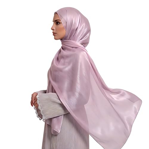Organza Sheen Shimmer Crepe Hijab Scarf for Women Lightweight Sheer Shawl Wrap for Wedding and Evening Dresses - color: Light Purple