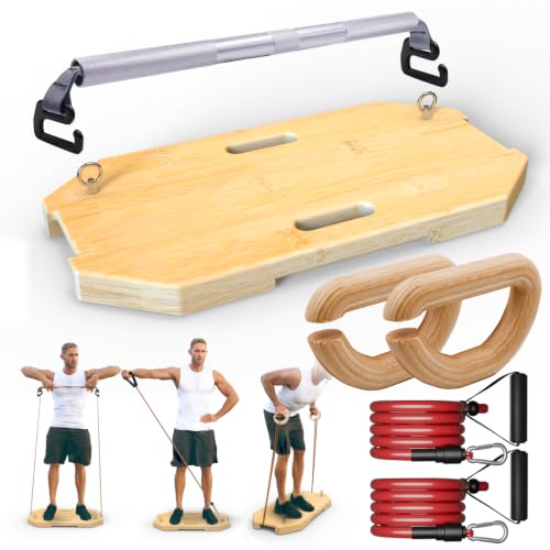 J Bryant Bamboo Resistance Band Workout Platform - Complete Set with Tube Bands, Handles, Bar & Loop Hooks for Full-Body Strength, Rehab, Mobility & Functional Training - style: Set C