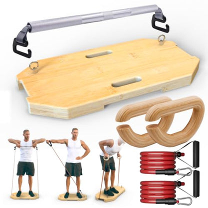 J Bryant Bamboo Resistance Band Workout Platform - Complete Set with Tube Bands, Handles, Bar & Loop Hooks for Full-Body Strength, Rehab, Mobility & Functional Training - style: Set C
