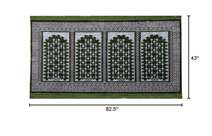 Modefa Turkish Islamic Prayer Rug - Multi Person Janamaz Sajada for Family or Large Gathering & Group Praying Carpet - Wide Plush Velvet Praying Mat (Green Arch - 4 Person)