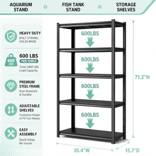 Fish Tank Stand for 20-30 Gallon Aquarium, Heavy Duty Metal Fish Stand with Adjustable Storage Shelf, 5 Tier Aquarium Stand Rack, 3000LBS Capacity Reptile Turtle Tank Stand, 35.4"Wx 15.7"Dx 71.2"H - size: Upgraded 5-Tier,35.4"Wx 15.7"Dx 71.2"H
