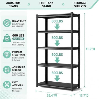 Fish Tank Stand for 20-30 Gallon Aquarium, Heavy Duty Metal Fish Stand with Adjustable Storage Shelf, 5 Tier Aquarium Stand Rack, 3000LBS Capacity Reptile Turtle Tank Stand, 35.4"Wx 15.7"Dx 71.2"H - size: Upgraded 5-Tier,35.4"Wx 15.7"Dx 71.2"H