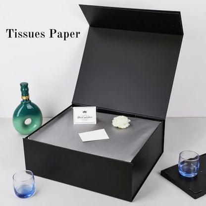 UoeRing 1 Pcs Black Gift Box Large 11.5x8x4 Inch with Magnetic Lid | Collapsible Luxury Present Box,for Birthday,Christmas Holiday Gift Includes Card,Ribbon,Tissue Paper & Shredded Filler - color: 13.5x11.8x4.7 Inch-Black-Pack of 1
