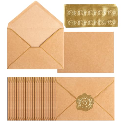 100 Pack A7 Envelopes 5x7 Brown Gold Border 5.32x7.28 Inches - color: Kraft Brown, size: 5.32 x 7.28 Inches