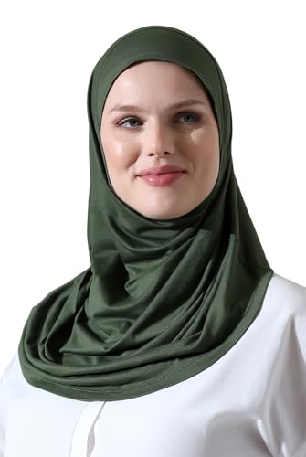 ihvan online, Women’s Ready to Wear Instant Hijab, Soft One-Piece Headscarf, Stretch Hijab for Daily Wear, Prayer & Travel - color: Green