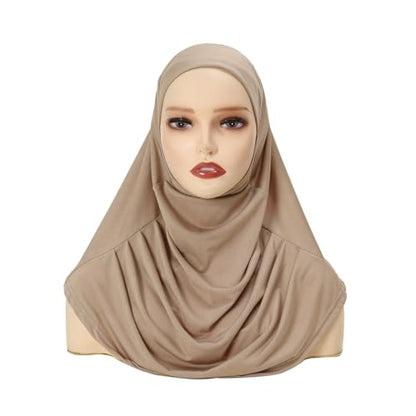 LMVERNA Ready To Wear Hijab for Women Muslim Instant Turban Soft Scarf for Prayer Long Hijabs - color: Khaki