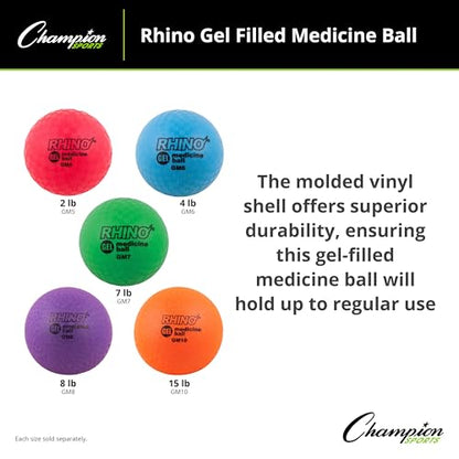 Champion Sports Rhino Gel Filled Medicine Ball – Durable, Soft Grip Weighted Ball for Strength, Cardio, & Rebounder Training – Multiple Weights for Home Gym & Fitness - style: 7 LB Medicine Ball (Green)