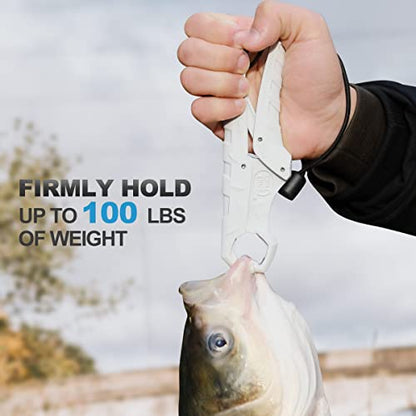 7.5'' Floating Fish Gripper, Fishing Grabber | Catfish Mouth Pliers, Caught Bass Holder, Fish Scale Hook Clamp, Saltwater Lip Grip Tool with Lanyard, Gifts for Men - color: White
