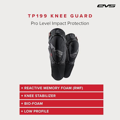 EVS TP199 Travis Pastrana, Moto Knee/Shin Guard, Reactive Memory Foam | CE Level 2 knee protection w/ RMF impact foam, breathable air mesh, stabilizer sleeve, silicone grippers, polyflex shin guard - color: Blackout, size: Small-Medium