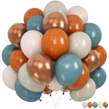 Orange and Blue Balloons, 12 Inch Burnt Orange Dusty Blue Copper Balloon - color: Orange Blue Gold