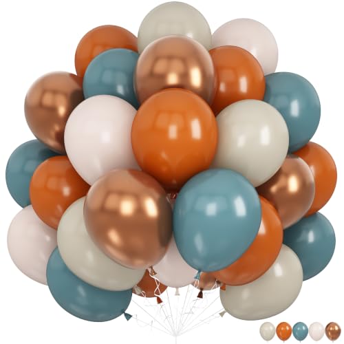 Orange and Blue Balloons, 12 Inch Burnt Orange Dusty Blue Copper Balloon - color: Orange Blue Gold