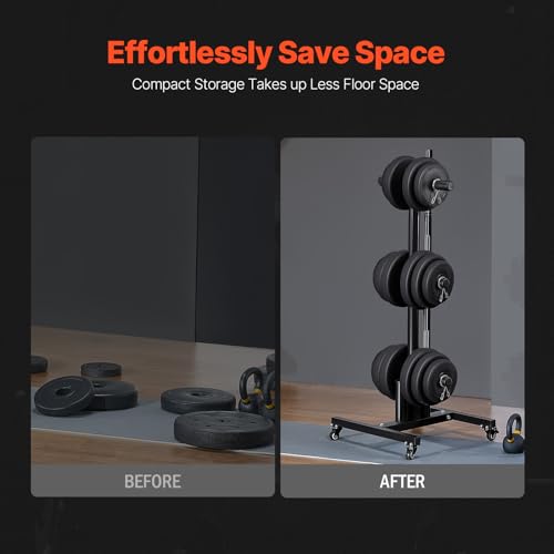 VEVOR Weight Plate Rack, Vertical Weight Plate Tree for 2-Inch Weight Plates, Standard Weight Plate Tree with Wheels, 1000 lbs Load Capacity Weight Storage Holder, Home Gym Barbell Rack Storage Stand