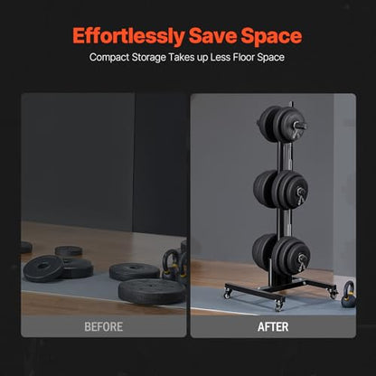 VEVOR Weight Plate Rack, Vertical Weight Plate Tree for 2-Inch Weight Plates, Standard Weight Plate Tree with Wheels, 1000 lbs Load Capacity Weight Storage Holder, Home Gym Barbell Rack Storage Stand