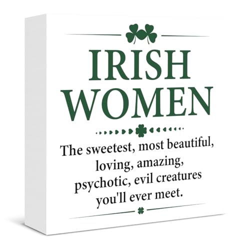 Farmhouse St. Patrick's Day Decorations, Irish Women Wooden Box Sign for St Patrick's Day Home Shelf Wall Decor, Humorous Gifts for Irish Women - color: G-Irish Women