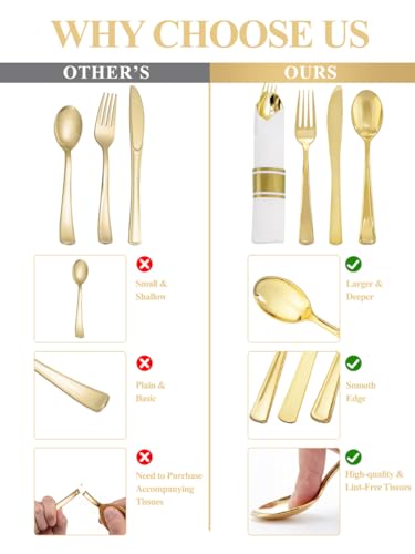 Supernal 30 Pack Pre Rolled Gold Plastic Silverware with Linen Feel Napkins, Heavy Duty Disposable Wrapped Cutlery Set for Weddings, Graduation Parties 2026, Upscale Catering & Events - color: Gold, size: 30 Pack