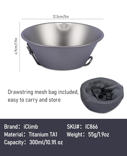 Titanium Bowl with Foldable Handle Ultralight Compact | Portable Flatware Tableware with Bag for Outdoor Camping Backpacking Hiking Travel Picnic