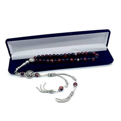 Design - New Long & Stylist Tassels Worry Beads - Prayer Beads (8 mm-33 Beads) Tesbih-Tasbih-Tasbeeh-Misbaha-Subha-Sebha-Sibha-Rosary (Miracle Agate - Twin Tassel) - color: Miracle Agate - Twin Tassel