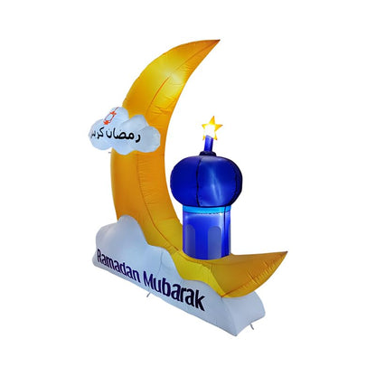 Inflatable Crescent Moon with LED Lights – 5FT Ramadan & Eid Decoration – Waterproof, Durable Polyester, Easy Setup for Indoor/Outdoor Use