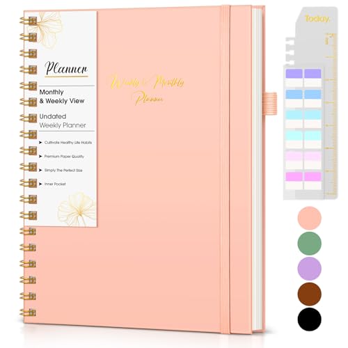 Undated Weekly and Monthly Planner, B5 Large Weekly To Do List Notebook with Goal & Habit Tracker Organizer, Hardcover Spiral Bound Blank Monthly Planners for Work School Home 7.4" x 9.64" Pink - color: Pink