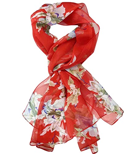 Xyueanlo Scarfs for Women Lightweight Scarves Fashion Print Floral Pattern Scarf Shawls - color: P-red
