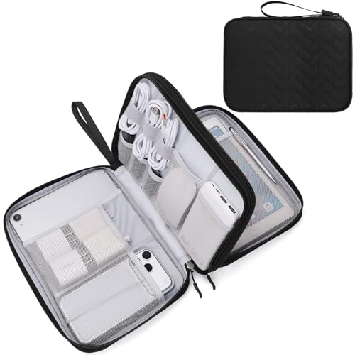 FYY Electronic Organizer, Travel Tech Pouch Bag, Extra Large, Black Quilted - color: Black Quilted, size: 10.8 x 8 x 3.15 inches