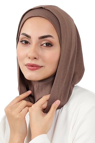 Aisha's Design Full Coverage%95 Cotton Bonnet for Women, Ready-to-Wear Hijab Bonnet Headscarf with Neck Coverage - color: Chocolate