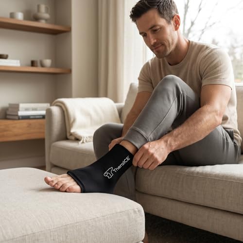 TheraICE Ankle Ice Pack Wrap, Achilles Tendonitis Brace, Plantar Fasciitis | Cold Therapy Compression Sleeve, Sock-Style Slip-On Fit for Women and Men, Eases Sprains, Swelling, Sore Feet and Heel - size: Large, style: Original