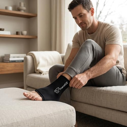 TheraICE Ankle Ice Pack Wrap, Sprained Ankle Brace Plantar Fasciitis Relief | Cold Therapy Compression Sleeve, Sock-Style Slip-On Fit for Women and Men, Eases Swelling, Sore Feet and Heel - size: Extra Large, style: Original