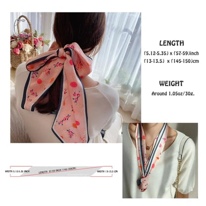 Silk Feeling Head Scarf Fashion Satin Hair Scarf Square Long Scarves for Women Gifts - color: 02 Pink Flower /5.12 X 59 Inch