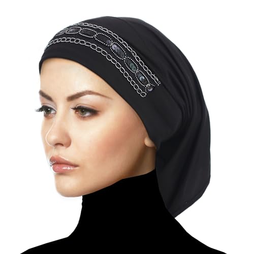 Luxor Underscarf Hijab Beanie Head Wrap Chemo Cap for Cancer Patients - color: Black