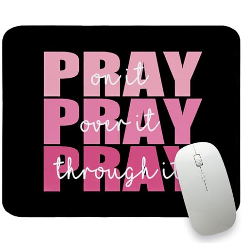 UTELKA Pink Mouse pad, Black Pink Christian Mousepad 10.2x8.2 | Bible Verses Small Mouse Pads For Desk, Religious Mousepad, Christian Mousepads For Office, Scripture Church Gifts For Women - color: Black Pink Pray on it, size: 10.2L x 8.2W inches