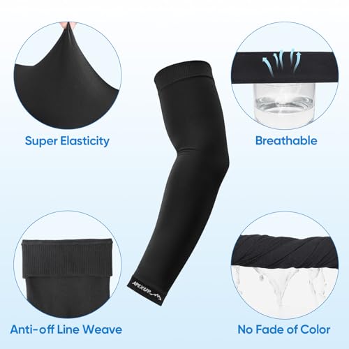 APEXUP Cooling Arm Sleeves for Men Women, UV Sun Protection UPF 50, Volleyball Arm Sleeves Compression Sleeves for Outdoor - color: 1 Black+1 White+1 Gray+1 Dark Gray