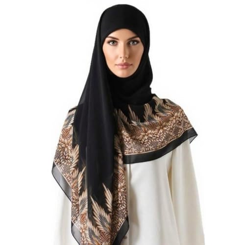 K-Elewon Large Square Scarf 51" Headscarf Chiffon Fashion Scarves Turbans Hair Wrapping Scarfs - color: B-black