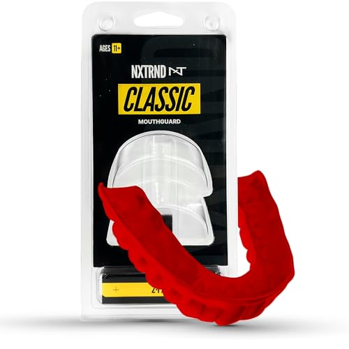 2 Pack Nxtrnd Classic Mouthguard, Custom Fit Sports Mouthpiece for Football, Boxing, MMA, Basketball, Hockey, Lacrosse, Youth & Adult (Red) - color: Red