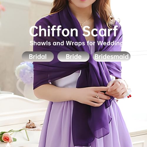 Harewom Chiffon Hijab for Women Sheer Shawl and Wraps for Wedding Bridal Scarves Summer Lightweight Sun-proof Scarf - color: Purple Chiffon Hijab Shawls Scarves