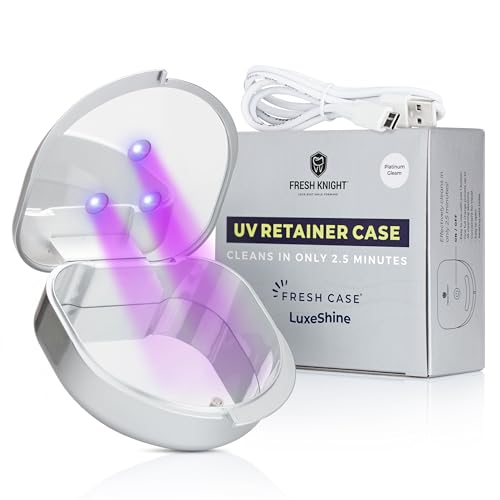 FRESH KNIGHT UVC Retainer Cleaner & Denture Cleaner - UV Retainer Case - Ideal for Invisalign & Mouth Guards - White UV Retainer Container - Convenient Travel Size - color: Platinum UV