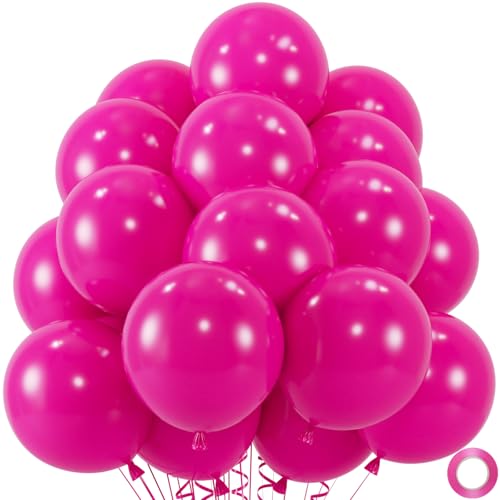 50pcs Hot Pink Balloons, Helium Quality 12inch Bright Pink Latex Balloons for Wedding Anniversary Valentine’s Tropical Party Decorations(With Ribbon & Glues) - color: Hot Pink