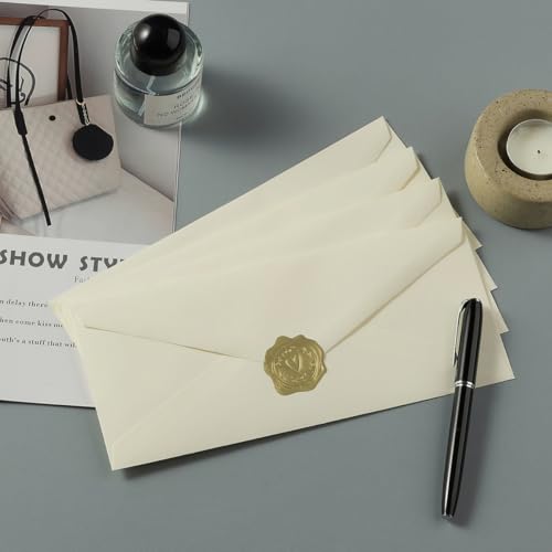 50 Count Cream Color #10 Business Envelope with Stickers, 4.13x9.49 Inches | For Office, Business, Letter Mailing - color: Cream Color