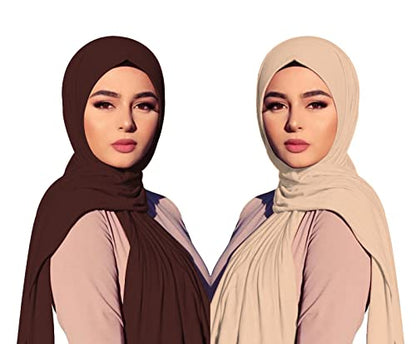 여성용 단색 저지 히잡 가볍고 부드러운 무슬림 헤드 스카프 롱 스카프 랩 스카프 2개 - color: 누드, 커피
