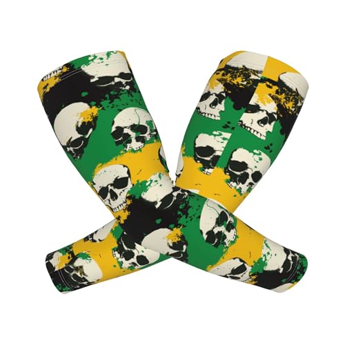 Arm Sleeves Outdoor Garden Sports Cooling Sun Sleeve for Women Men Farm - color: Jamaican Flag Skull