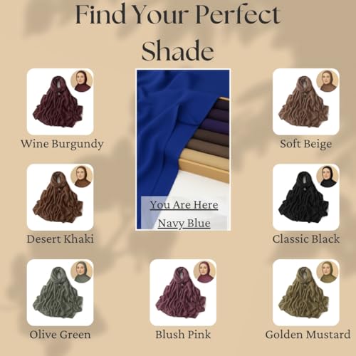 Premium Breathable Modal Cotton Hijab for Women, Lightweight, Non-Slip, Soft & Elegant Scarf for Everyday Wear - color: Navy Blue