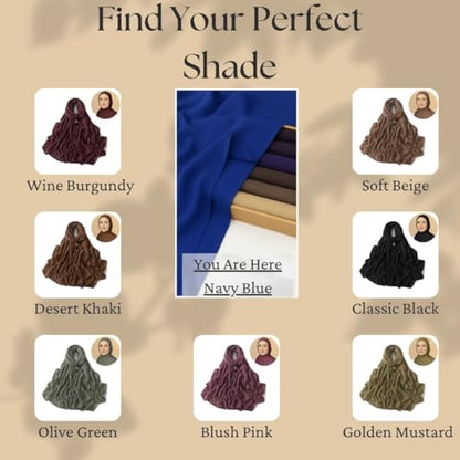 Premium Breathable Modal Cotton Hijab for Women, Lightweight, Non-Slip, Soft & Elegant Scarf for Everyday Wear - color: Navy Blue