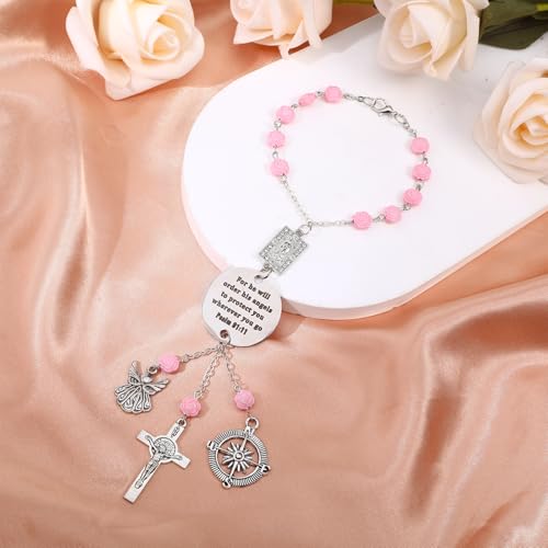 Car Rosary Rosary for Car Cross for Cars Mirror Hanging Cross for Cars Charm Psalm 91: 11 Bible Verse for Rearview Mirrors Religious Gifts Driver Mini Cute Accessories Gift for Women