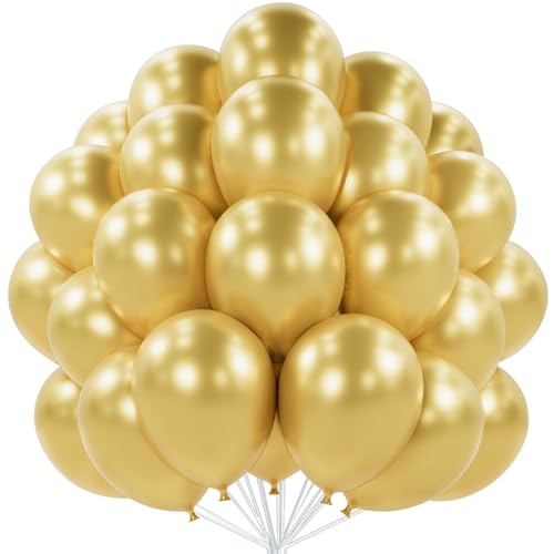 PartyWoo Metallic Gold Balloons 50pcs 12 Inch Chrome Gold Latex Helium Balloons for Birthday Graduation Baby Shower Anniversary Wedding Bachelorette Christmas New Year Party Decorations Gold-G129 - color: Gold-g129