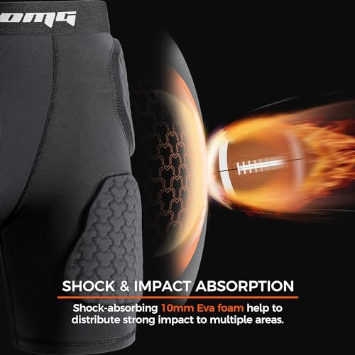 COOLOMG Youth Football Girdle 5 Pad Football Compression Shorts with Cup Pocket Integrated Hip Tailbone Thigh Pads - color: Black, size: X-Large