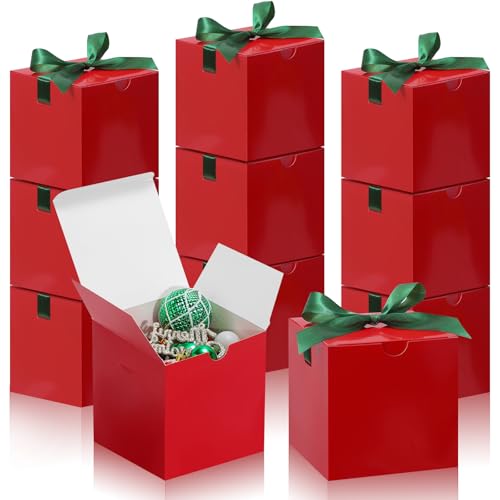 DOYIDE Small Gift Boxes, 20 Pack 5x5x5 Inch Red Elegant Paper Boxes with Ribbons, Crafting, Christmas Gift Box Wedding Party Favor, Cupcake, Candy, Bridesmaids Proposal Box - color: Red, size: 5x5x5inch(Pack of 20)