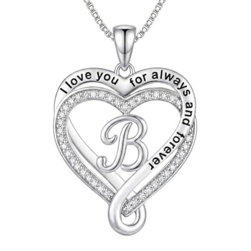 Heart Initial Necklace for Women Double Heart Letters Necklaces - color: B