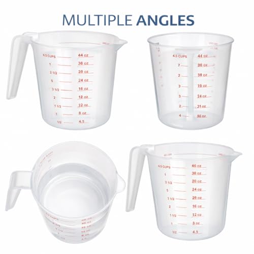 4 Cup Plastic Measuring Cup 32 oz Clear Liquid Measuring Pitcher with Easy Pour Spout and Marked Measurements for Cooking, Baking and Kitchen Use