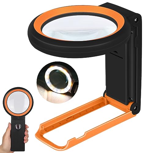 Magnifying Glass with Light and Stand, Foldable Handheld Magnifying Lenses 18 LED Illuminated Lighted Magnifier for Seniors Reading, Close Work, Coins, Jewelry Black - color: Black